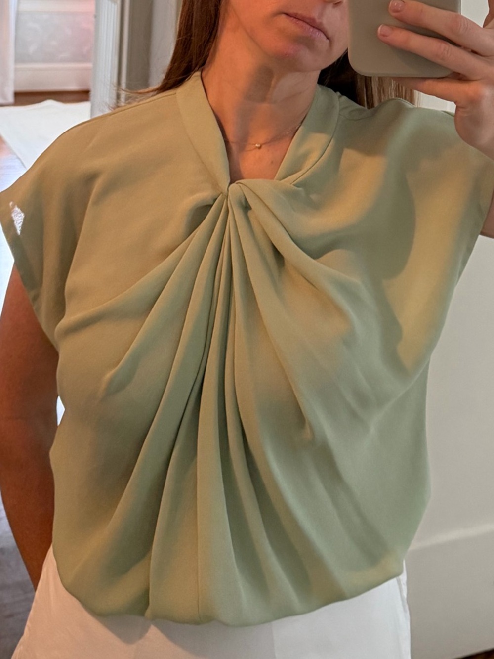 Diane von Furstenberg Light Sage Twist-Front Cap Sleeve Blouse